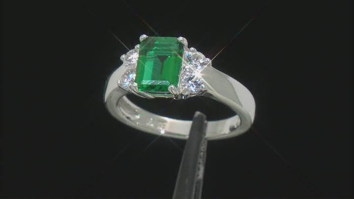 Green Lab Created Emerald Rhodium Over Silver Ring 1.62ctw Video Thumbnail