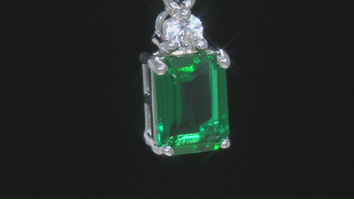 Green Lab Created Emerald Rhodium Over Silver Pendant With Chain 1.24ctw Video Thumbnail