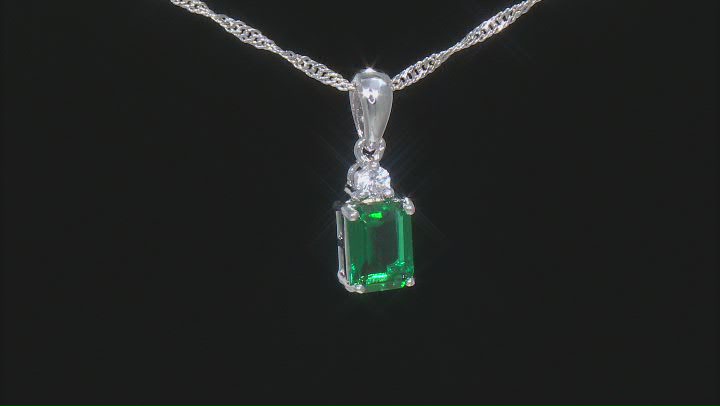 Green Lab Created Emerald Rhodium Over Silver Pendant With Chain 1.24ctw Video Thumbnail