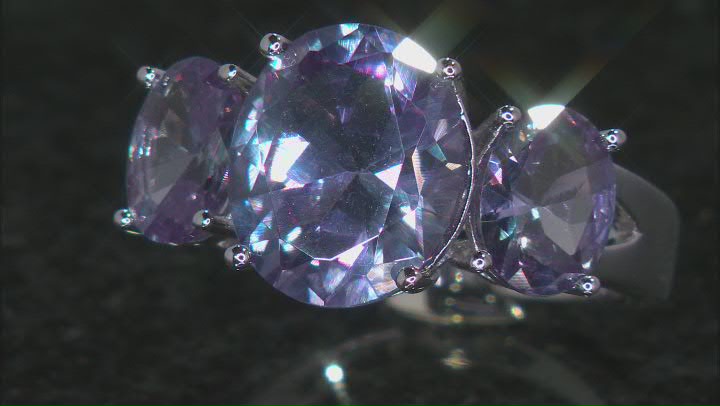 Purple Lab Created Color Change Sapphire Rhodium Over Sterling Silver 3-Stone Ring 8.63ctw Video Thumbnail
