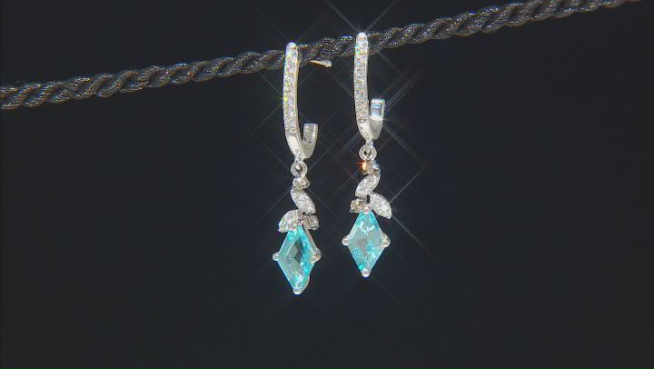 Rhombus Swiss Blue Topaz With Champagne Diamond and White Zircon Sterling Silver Earrings 1.81ctw