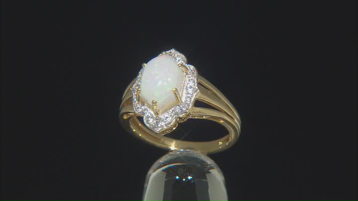 Hexagon Opal And White Zircon 18k Yellow Gold Over Sterling Silver Ring 1.10ctw