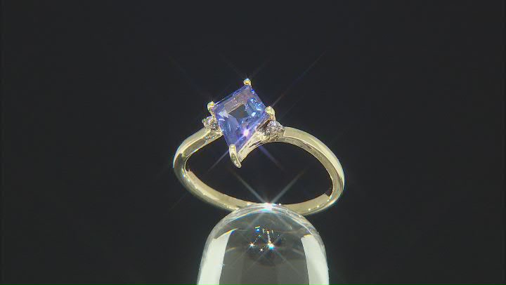 Blue Kite Tanzanite With Champagne Diamond 10k Yellow Gold Ring
