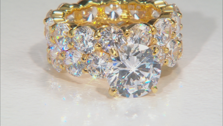 White Cubic Zirconia 18k Yellow Gold Over Silver Ring With Band 27.91ctw Video Thumbnail