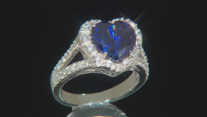 Blue And White Cubic Zirconia Rhodium Over Sterling Silver Ring 7.36ctw Video Thumbnail