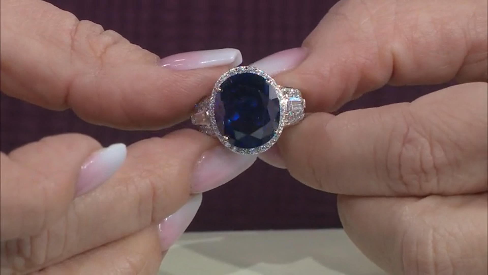 Blue And White Cubic Zirconia Rhodium Over Sterling Silver Ring 17.71ctw Video Thumbnail