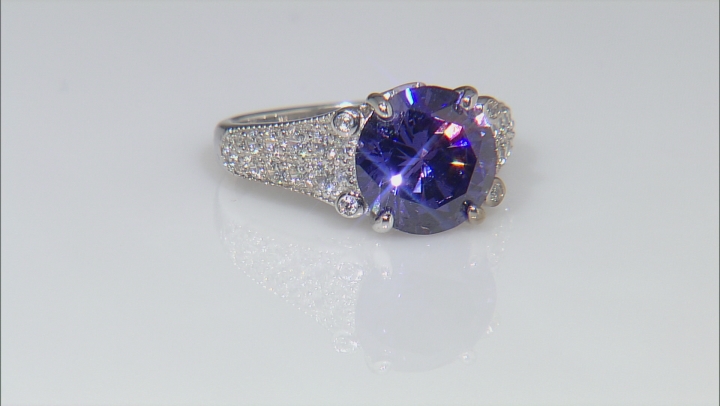 Blue And White Cubic Zirconia Rhodium Over Silver Ring 7.58ctw Video Thumbnail