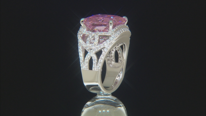 Pink And White Cubic Zirconia Rhodium Over Sterling Silver Ring 17.04ctw Video Thumbnail