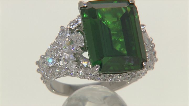 Green And White Cubic Zirconia Rhodium Over Sterling Silver Ring 22.90ctw Video Thumbnail