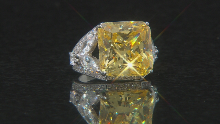 Yellow And White Cubic Zirconia Rhodium Over Sterling Silver Ring 22.60ctw Video Thumbnail