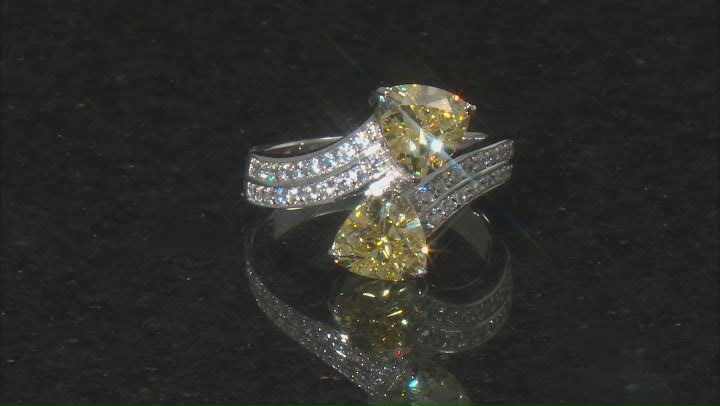 Yellow And White Cubic Zirconia Rhodium Over Sterling Silver Ring 6.23ctw