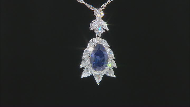 Blue And White Cubic Zirconia Rhodium Over Sterling Silver Pendant With Chain 9.06ctw