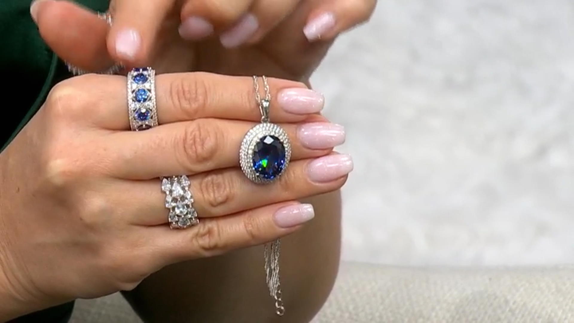 Blue And White Cubic Zirconia Rhodium Over Silver Ring 11.27ctw Video Thumbnail