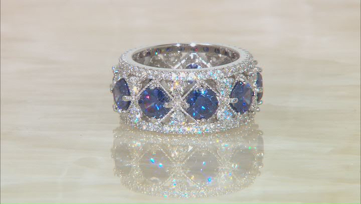 Blue And White Cubic Zirconia Rhodium Over Silver Ring 11.27ctw
