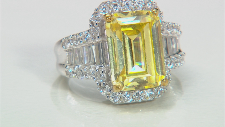 Yellow And White Cubic Zirconia Silver Ring 15.08ctw (9.95ctw DEW) Video Thumbnail