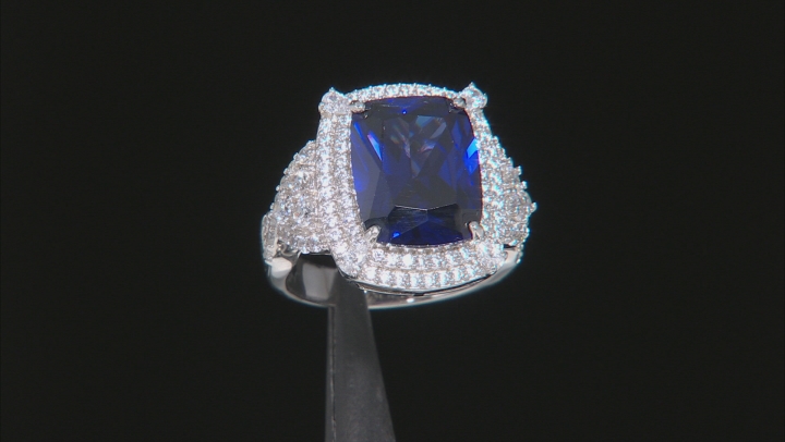 Blue And White Cubic Zirconia Rhodium Over Sterling Silver Ring 15.69ctw Video Thumbnail