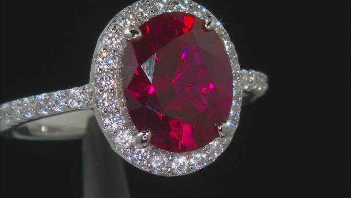 Lab Created Ruby And White Cubic Zirconia Rhodium Over Silver Ring 6.65ctw Video Thumbnail