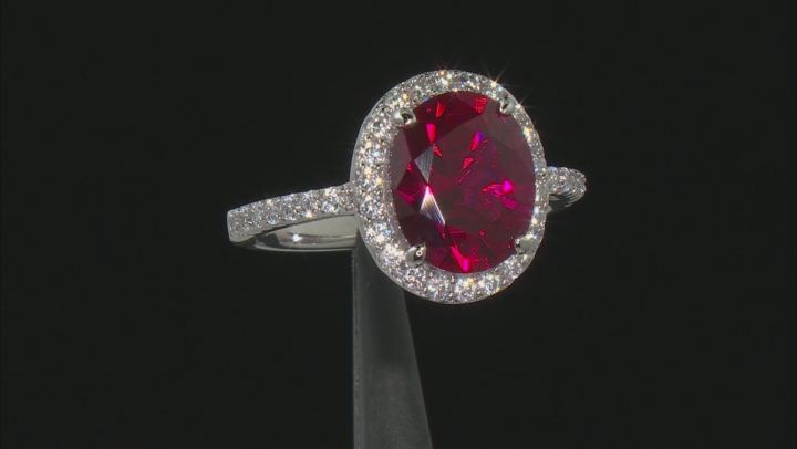 Lab Created Ruby And White Cubic Zirconia Rhodium Over Silver Ring 6.65ctw Video Thumbnail