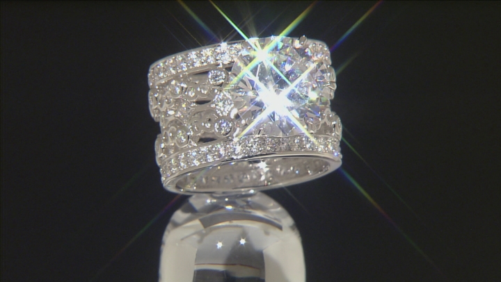 Cubic Zirconia Rhodium Over Sterling Silver Ring 12.36ctw (9.06ctw DEW) Video Thumbnail