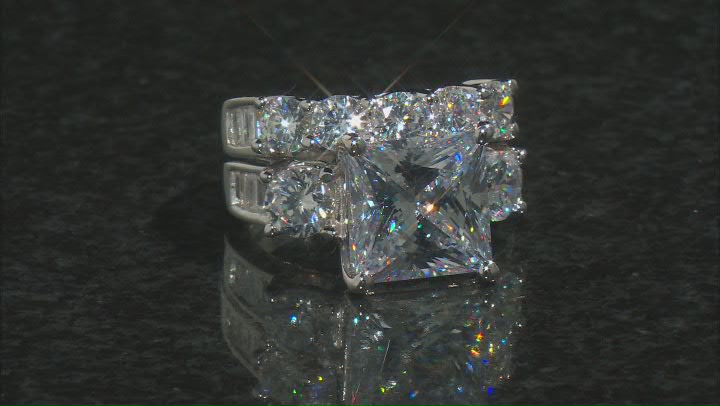 White Cubic Zirconia Rhodium Over Sterling Silver Ring With Band 14.72ctw Video Thumbnail