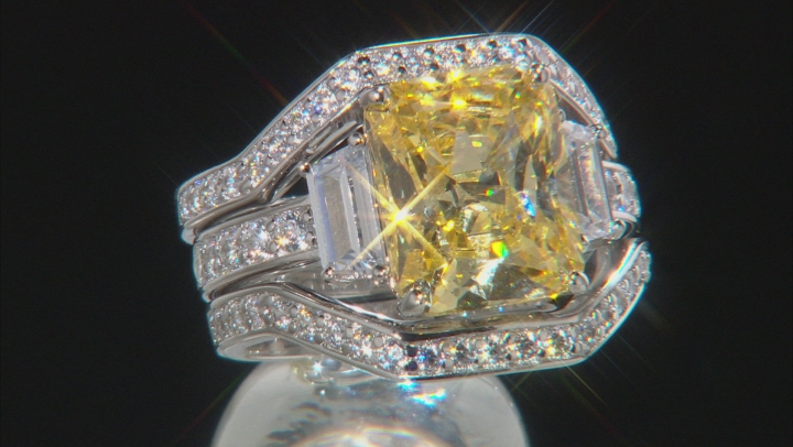 Yellow & White Cubic Zirconia Rhodium Over Silver Ring With Bands 10.54ctw Video Thumbnail