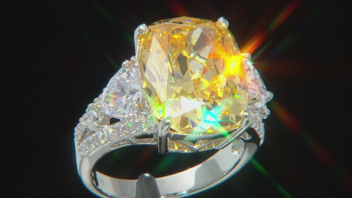 Yellow & White Cubic Zirconia Scintillant Cut® Rhodium Over Sterling Silver Ring 19.31ctw Video Thumbnail