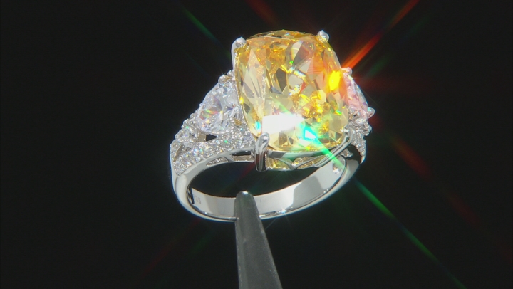 Yellow & White Cubic Zirconia Scintillant Cut® Rhodium Over Sterling Silver Ring 19.31ctw Video Thumbnail