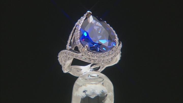 Blue and White Cubic Zirconia Rhodium Over Sterling Silver Ring 17.82ctw Video Thumbnail