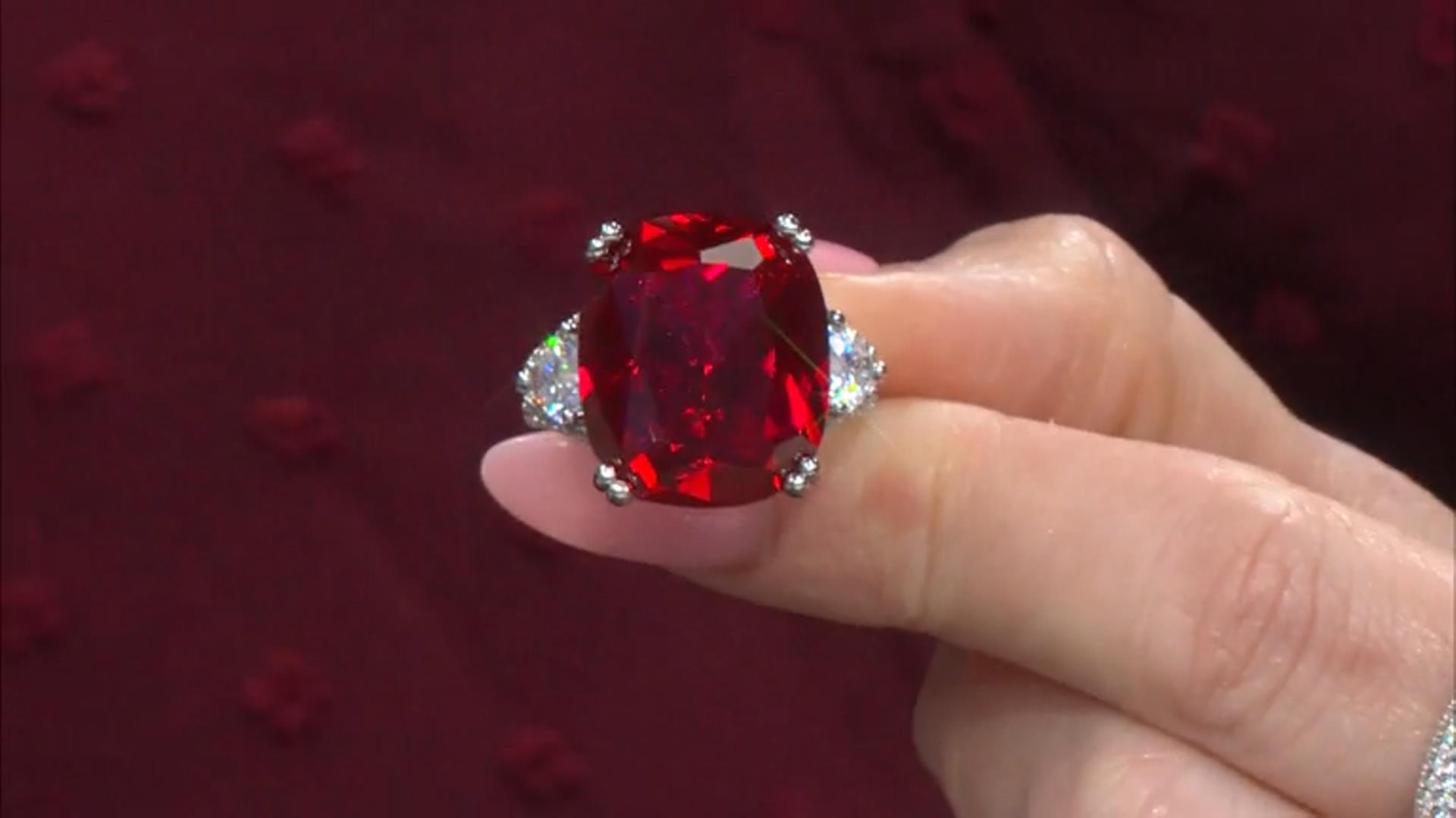 Lab Created Ruby & White Cubic Zirconia Rhodium Over Sterling Silver Ring 28.13ctw Video Thumbnail