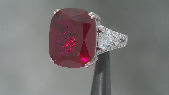 Lab Created Ruby & White Cubic Zirconia Rhodium Over Sterling Silver Ring 28.13ctw Video Thumbnail