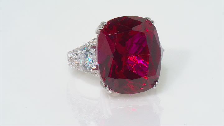 Lab Created Ruby & White Cubic Zirconia Rhodium Over Sterling Silver Ring 28.13ctw Video Thumbnail