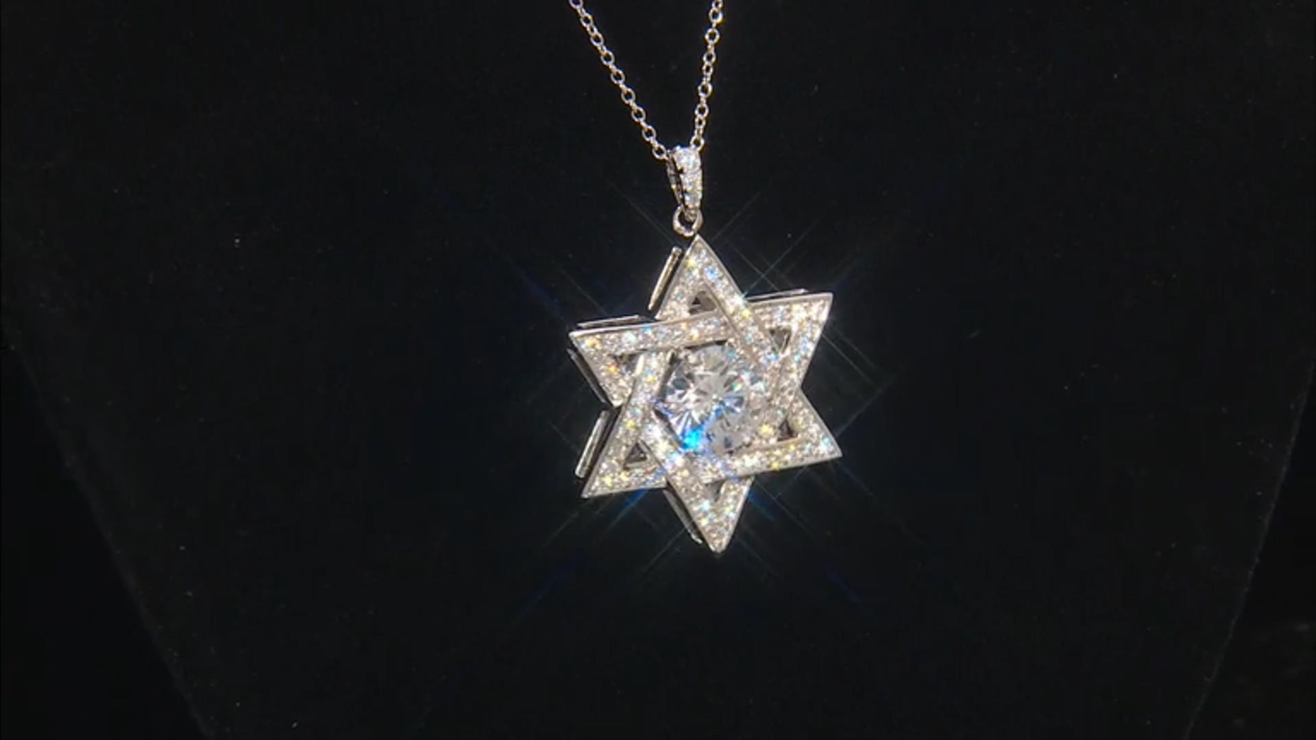 White Cubic Zirconia Rhodium Over Sterling Silver Star Of David Pendant With Chain Video Thumbnail