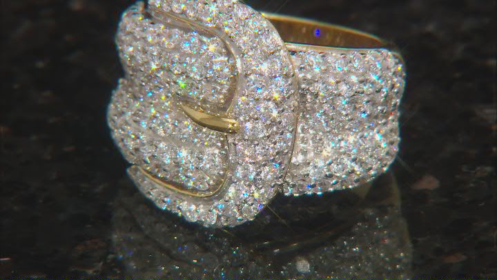 White Cubic Zirconia 18k Yellow Gold Over Sterling Silver Buckle Ring 3.53ctw Video Thumbnail