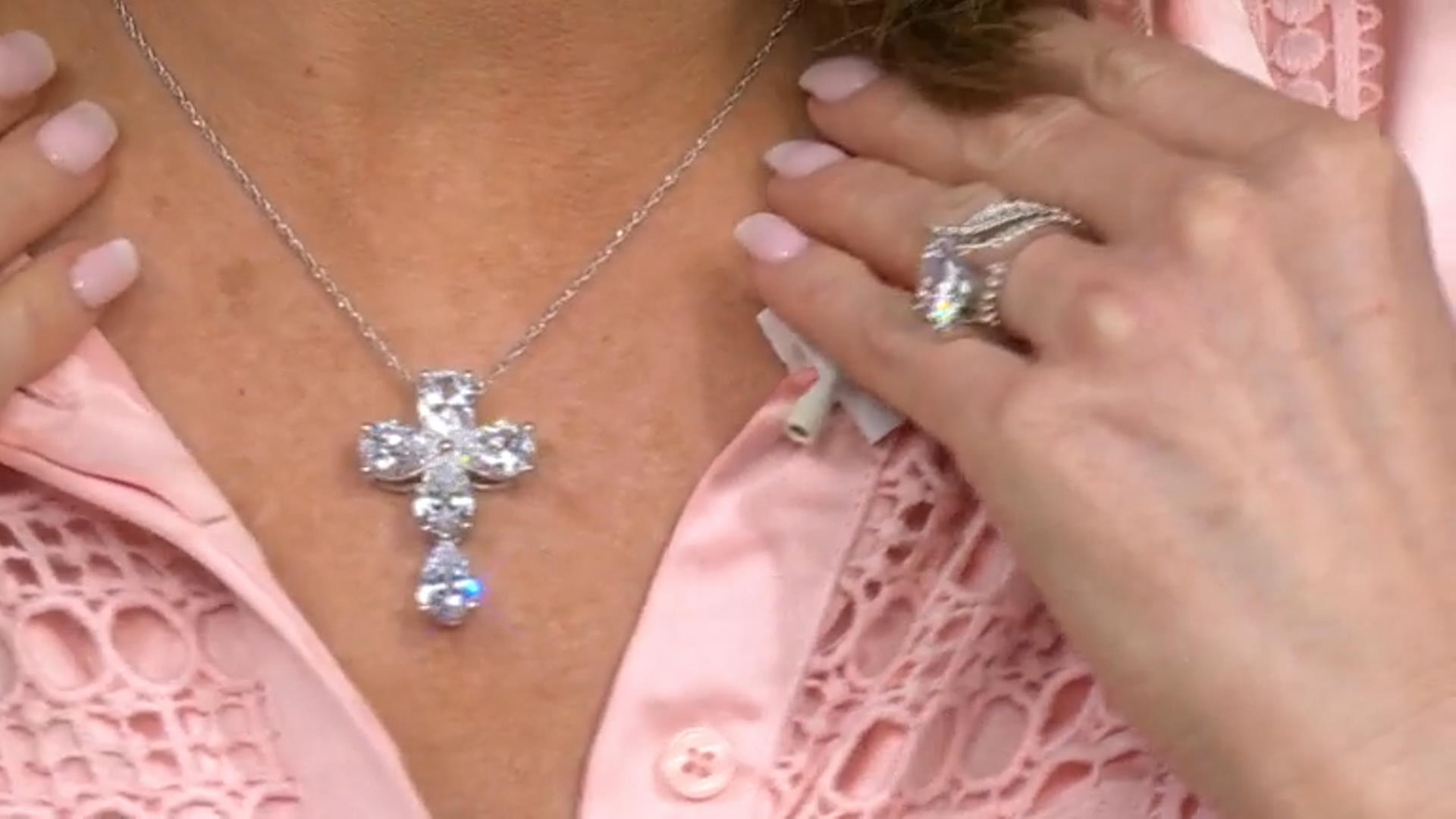 White Cubic Zirconia Rhodium Over Sterling Silver Cross Pendant With Chain 23.70ctw Video Thumbnail