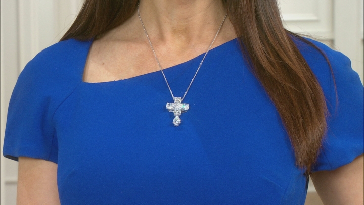 White Cubic Zirconia Rhodium Over Sterling Silver Cross Pendant With Chain 23.70ctw Video Thumbnail