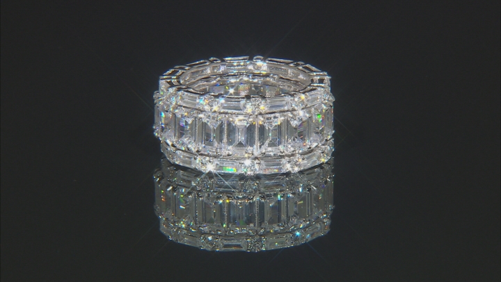 White Cubic Zirconia Rhodium Over Sterling Silver Ring With 2 Bands 18.81ctw Video Thumbnail