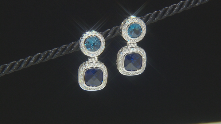 Lab Light And Dark Blue Spinel And White Cubic Zirconia Rhodium Over Silver Earrings 13.69ctw