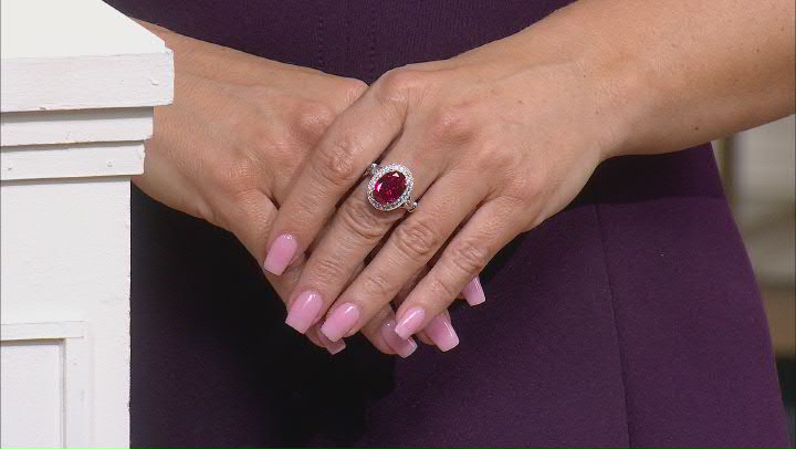 Lab Created Ruby And White Cubic Zirconia Rhodium Over Sterling Silver Ring 6.84ctw Video Thumbnail
