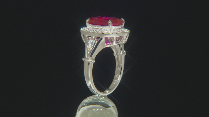 Lab Created Ruby And White Cubic Zirconia Rhodium Over Sterling Silver Ring 6.84ctw