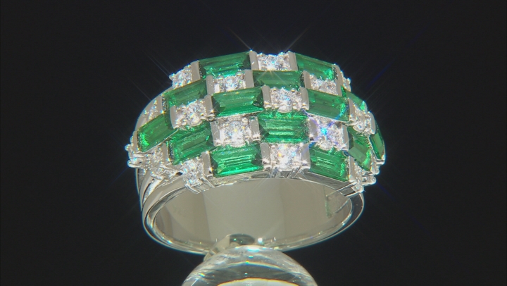 Green And White Cubic Zirconia Rhodium Over Sterling Silver Ring 4.20ctw Video Thumbnail