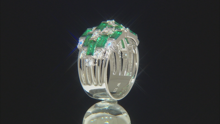 Green And White Cubic Zirconia Rhodium Over Sterling Silver Ring 4.20ctw Video Thumbnail