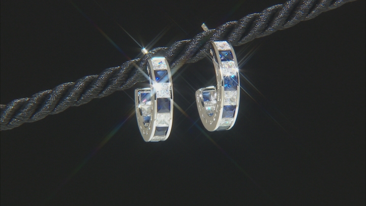 Lab Blue Sapphire And White Cubic Zirconia Rhodium Over Sterling Silver Earrings 4.92ctw Video Thumbnail