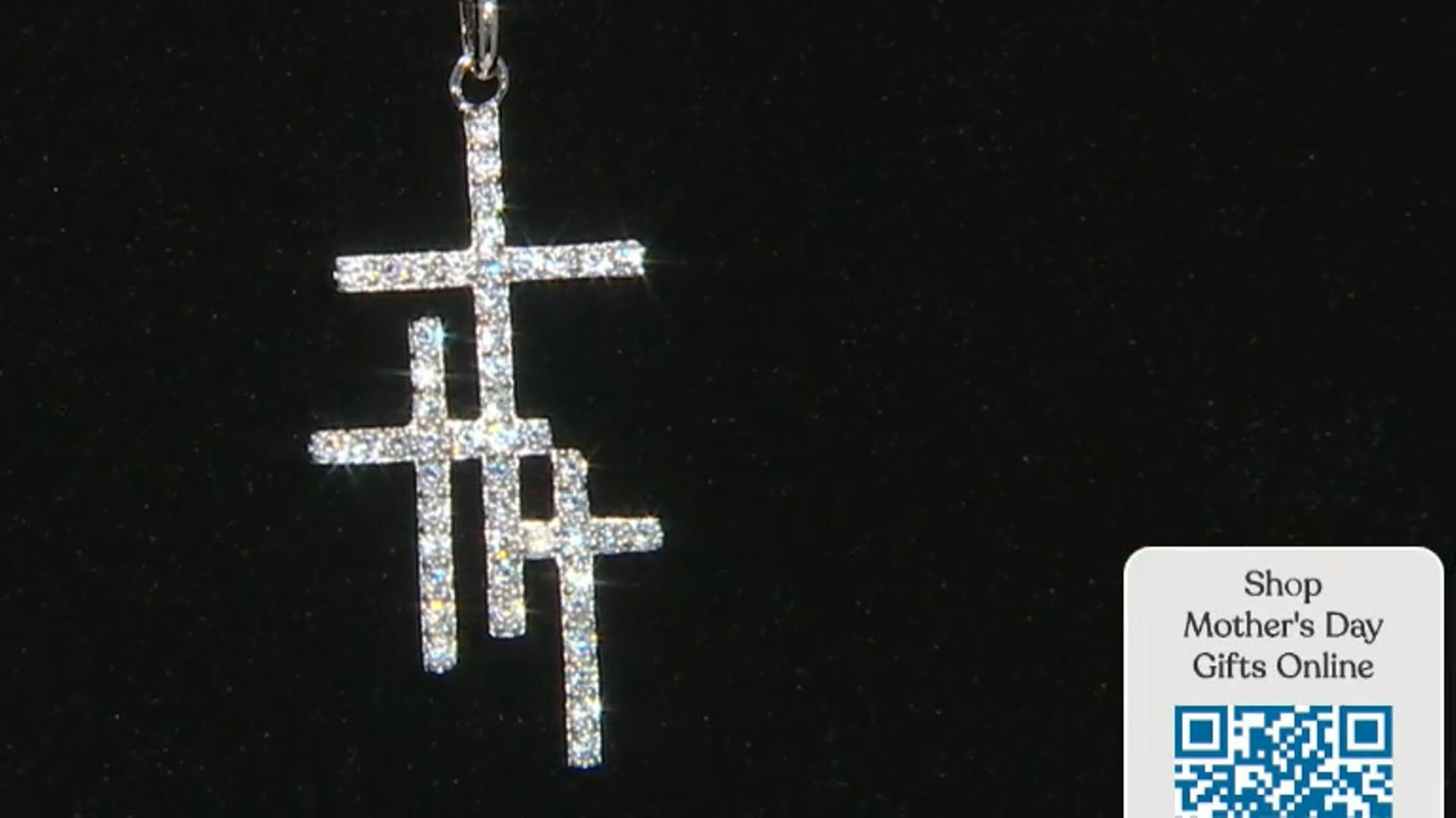 White Cubic Zirconia Rhodium Over Sterling Silver Triple Cross Pendant With Chain 0.78ctw Video Thumbnail