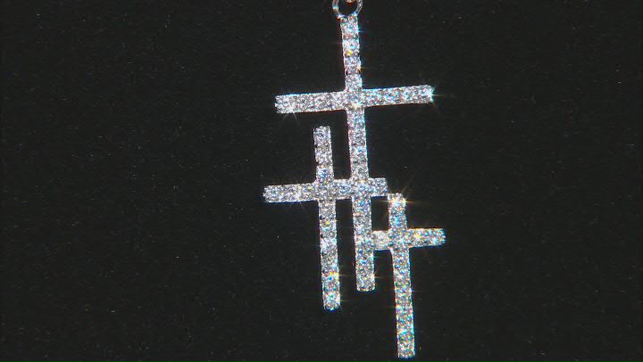 White Cubic Zirconia Rhodium Over Sterling Silver Triple Cross Pendant With Chain 0.78ctw Video Thumbnail