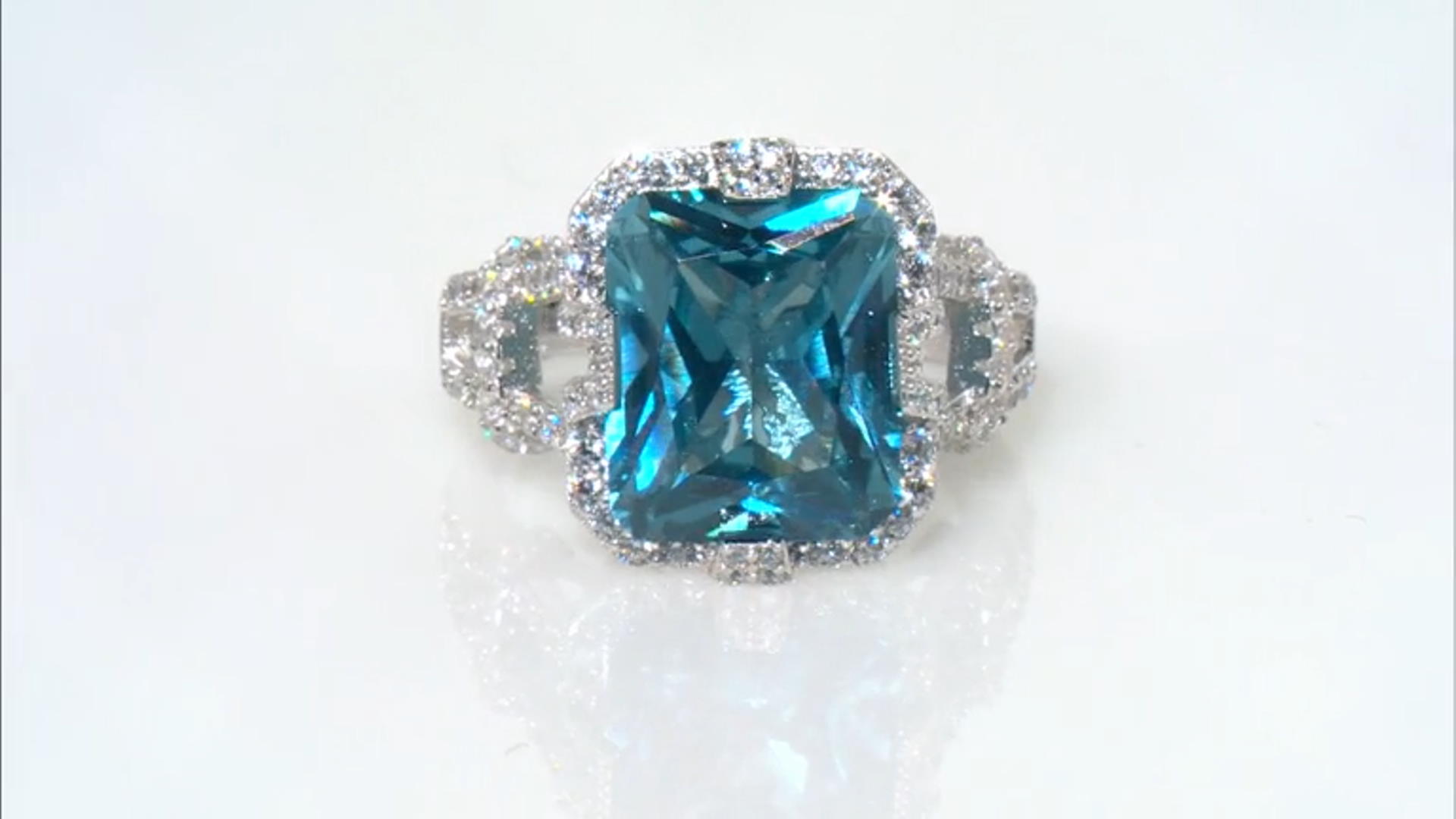 Lab Blue Spinel And White Cubic Zirconia Rhodium Over Sterling Silver Ring 9.69ctw Video Thumbnail