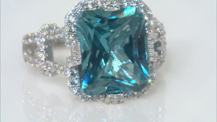 Lab Blue Spinel And White Cubic Zirconia Rhodium Over Sterling Silver Ring 9.69ctw Video Thumbnail
