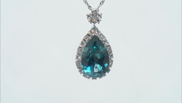 Lab Blue Spinel And White Cubic Zirconia Rhodium Over Sterling Silver Pendant With Chain 17.94ctw