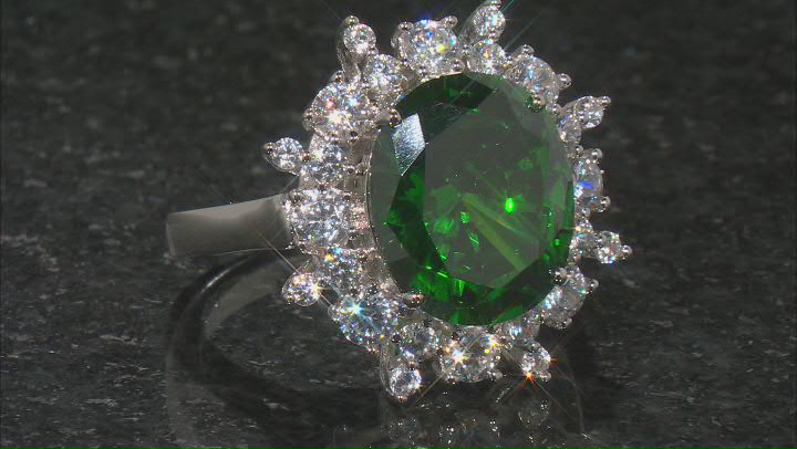 Green And White Cubic Zirconia Rhodium Over Silver Ring 10.32ctw