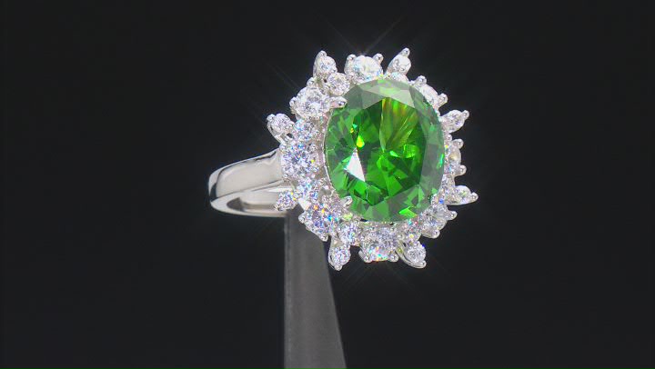 Green And White Cubic Zirconia Rhodium Over Silver Ring 10.32ctw