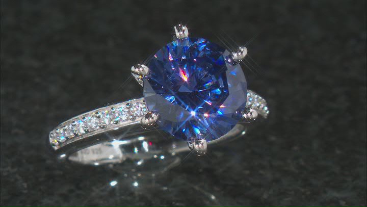Blue And White Cubic Zirconia Rhodium Over Sterling Silver Ring 6.30ctw Video Thumbnail